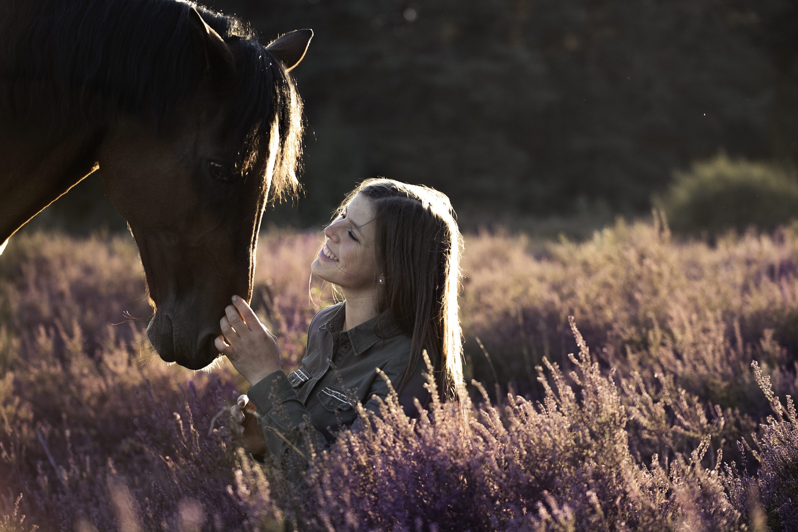 Frau und Pferd in der Heide